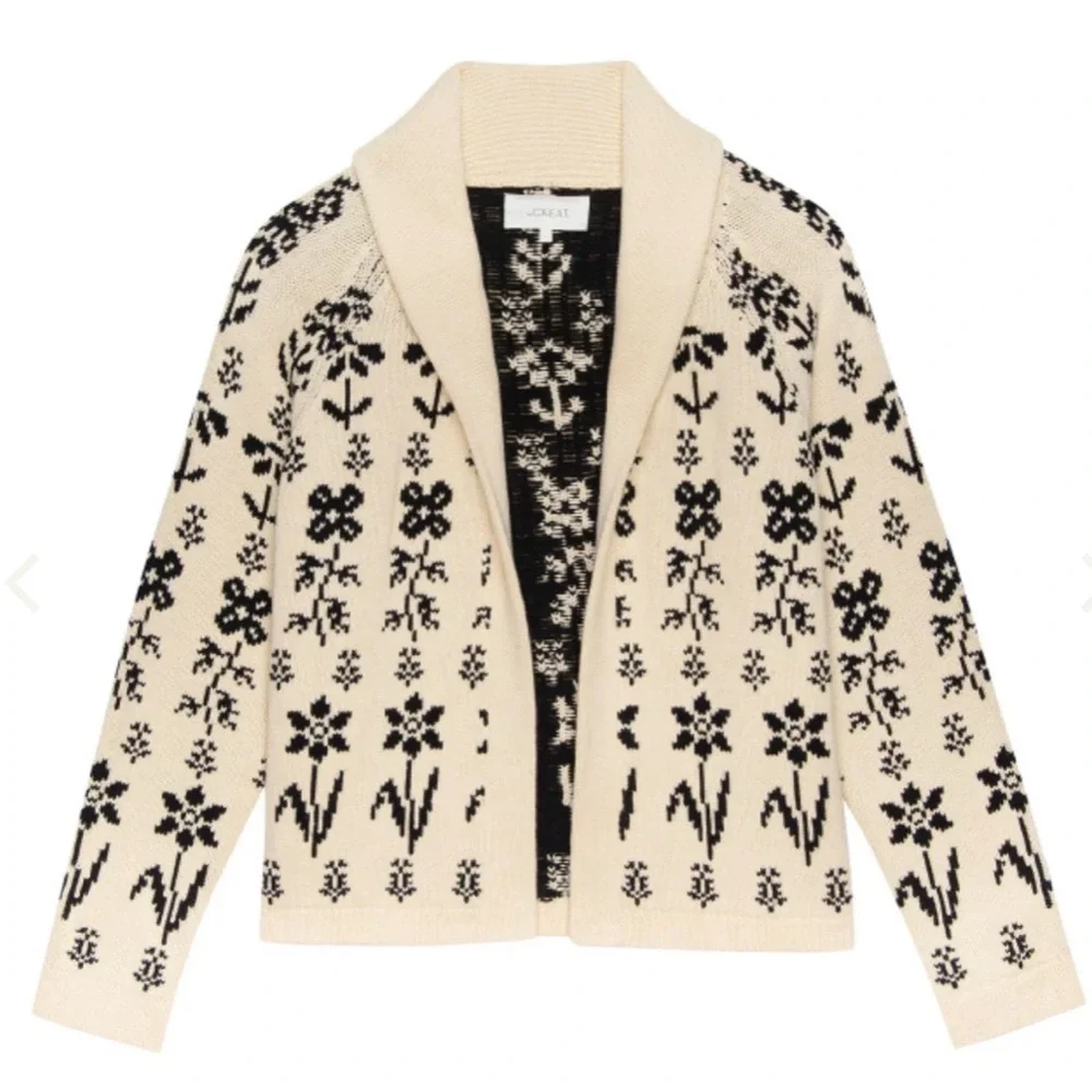 THE GREAT. The Garden Lodge Cotton Cream and Black Floral Cardigan - Picture 9 of 10